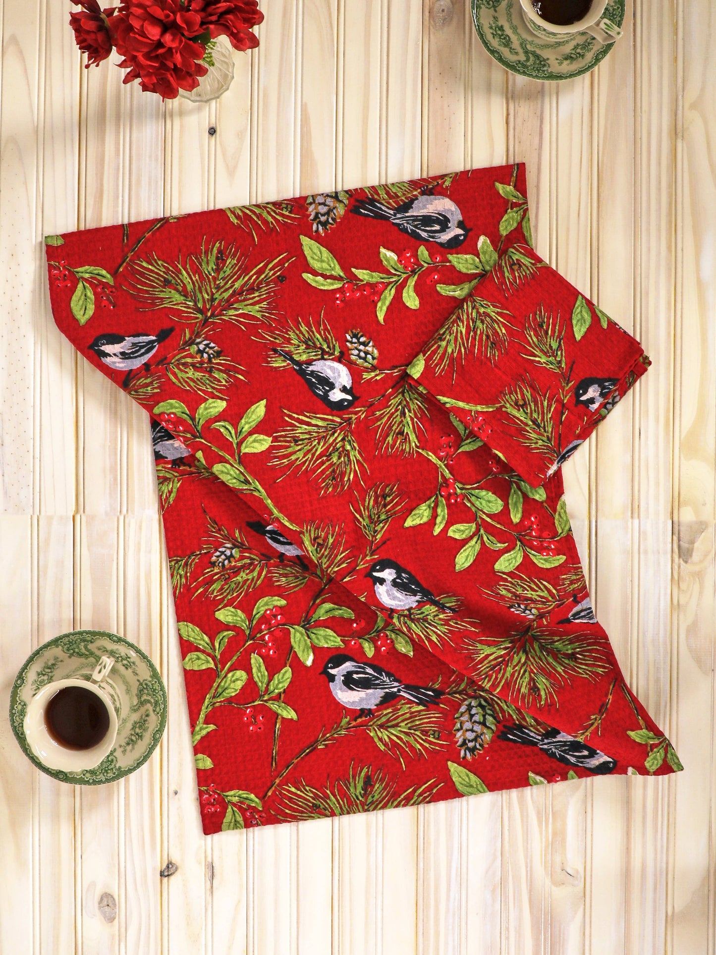 Chickadee christmas tea towel