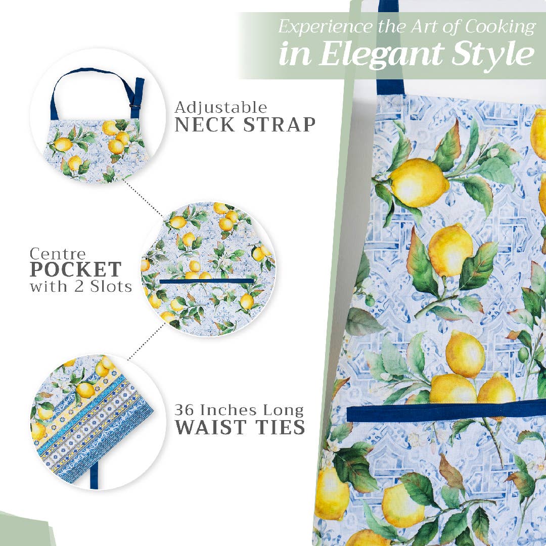 Apron, Citrus 100% Cotton Adjustable Neck Long Ties