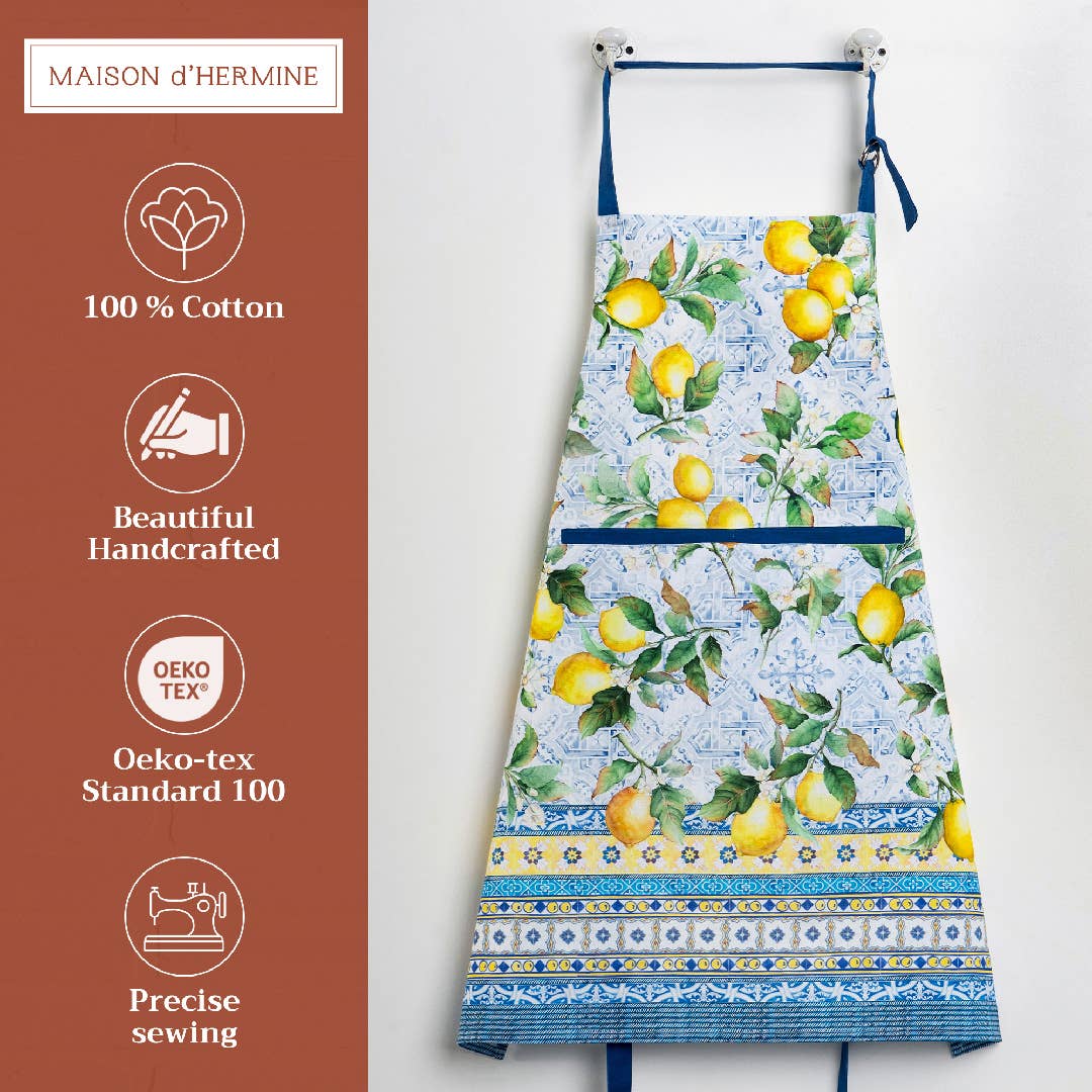 Apron, Citrus 100% Cotton Adjustable Neck Long Ties
