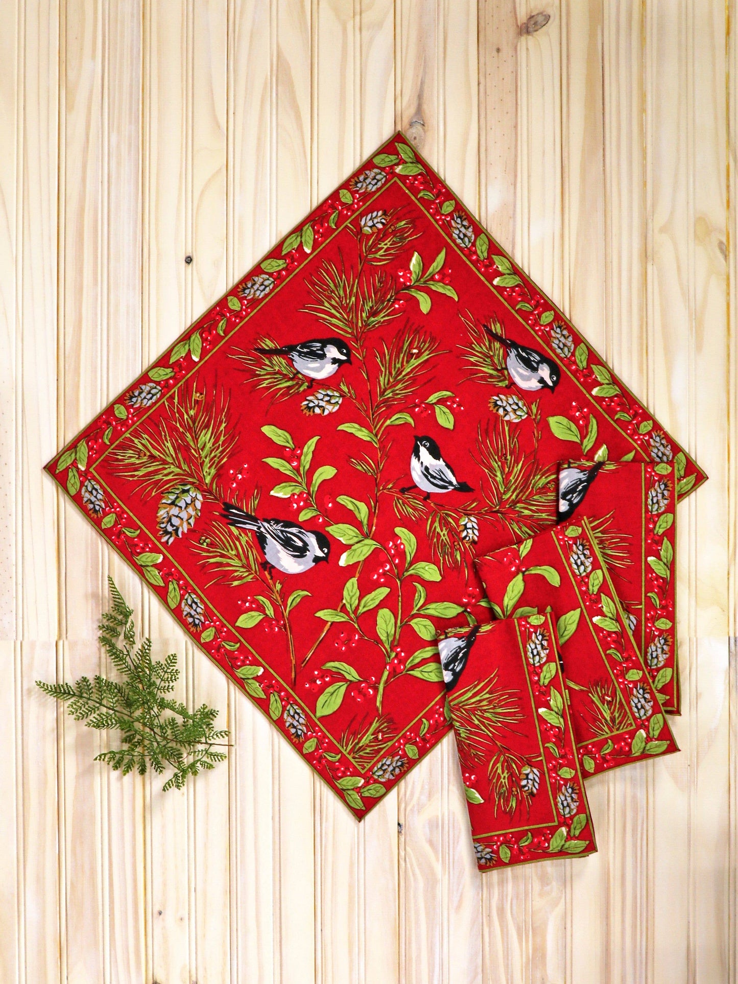 Napkins, Christmas Chickadee Napkins Set of 4, red