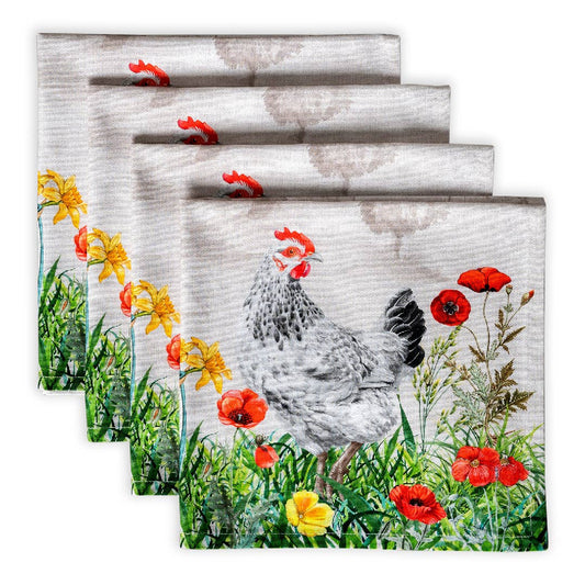 Chicken and poppies napkin