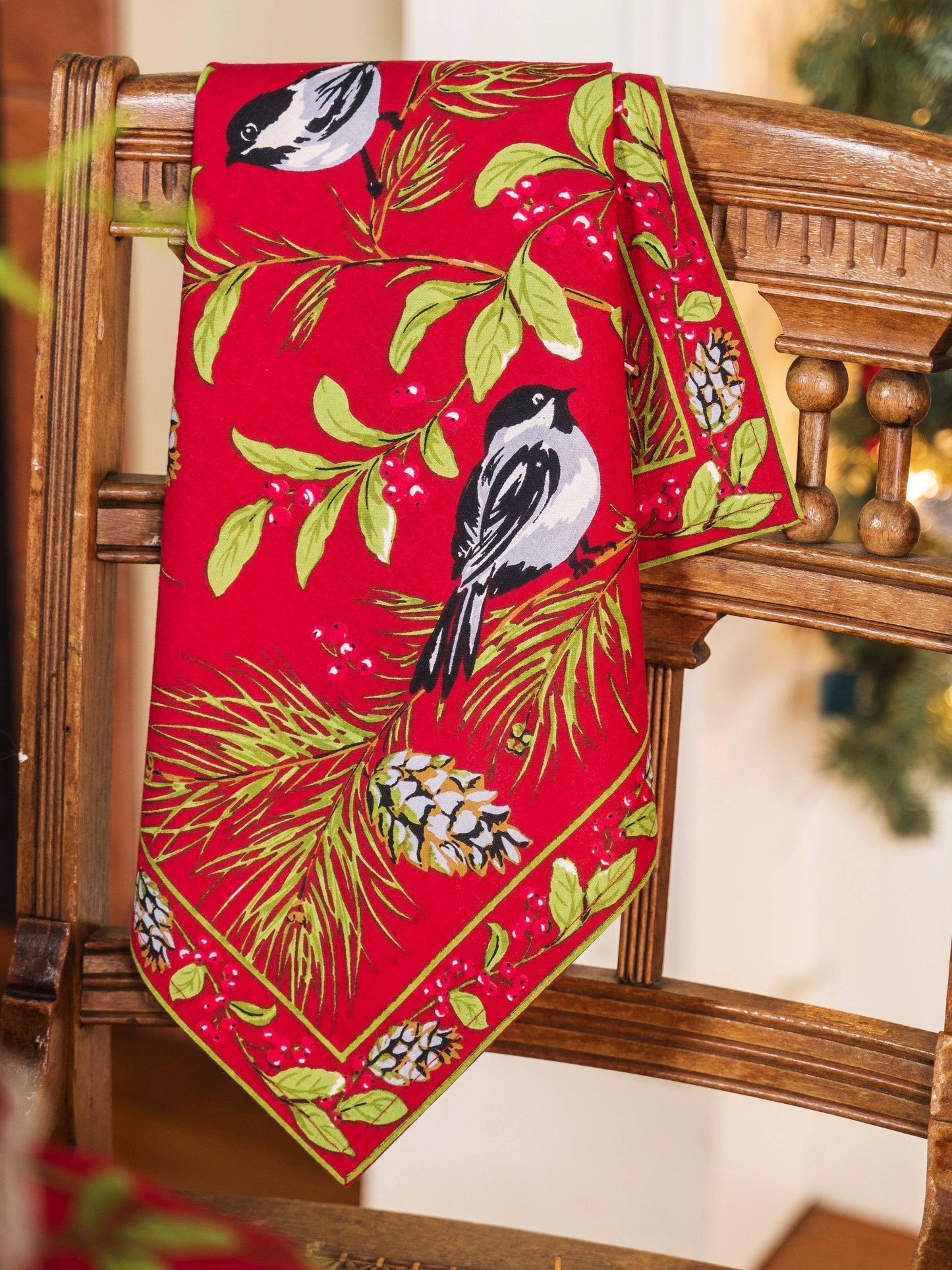 Napkins, Christmas Chickadee Napkins Set of 4, red