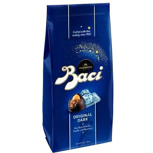 Blue Baci chocolate packaging with brand logo and product details on a white background
