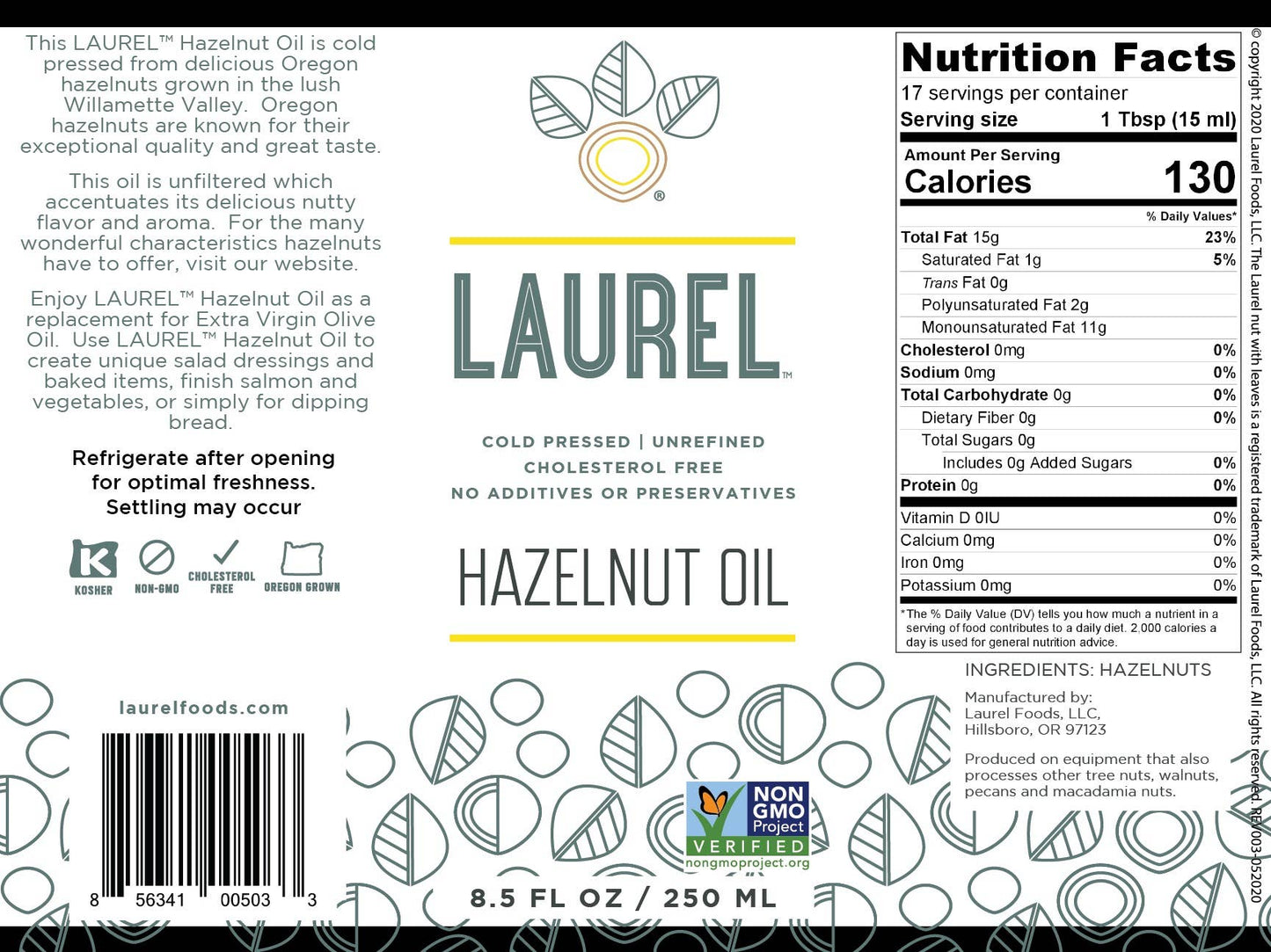 Hazelnut Oil, 8.5 oz Glass Bottle