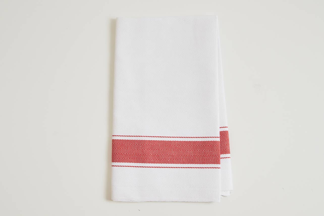 Classic Italian Kitchen Towel - Herringbone Red