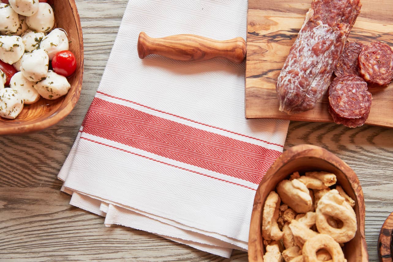 Classic Italian Kitchen Towel - Herringbone Red