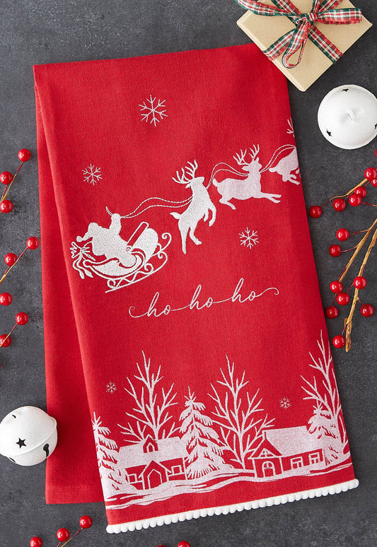 Dishtowel, Santa's Sleigh Embellished