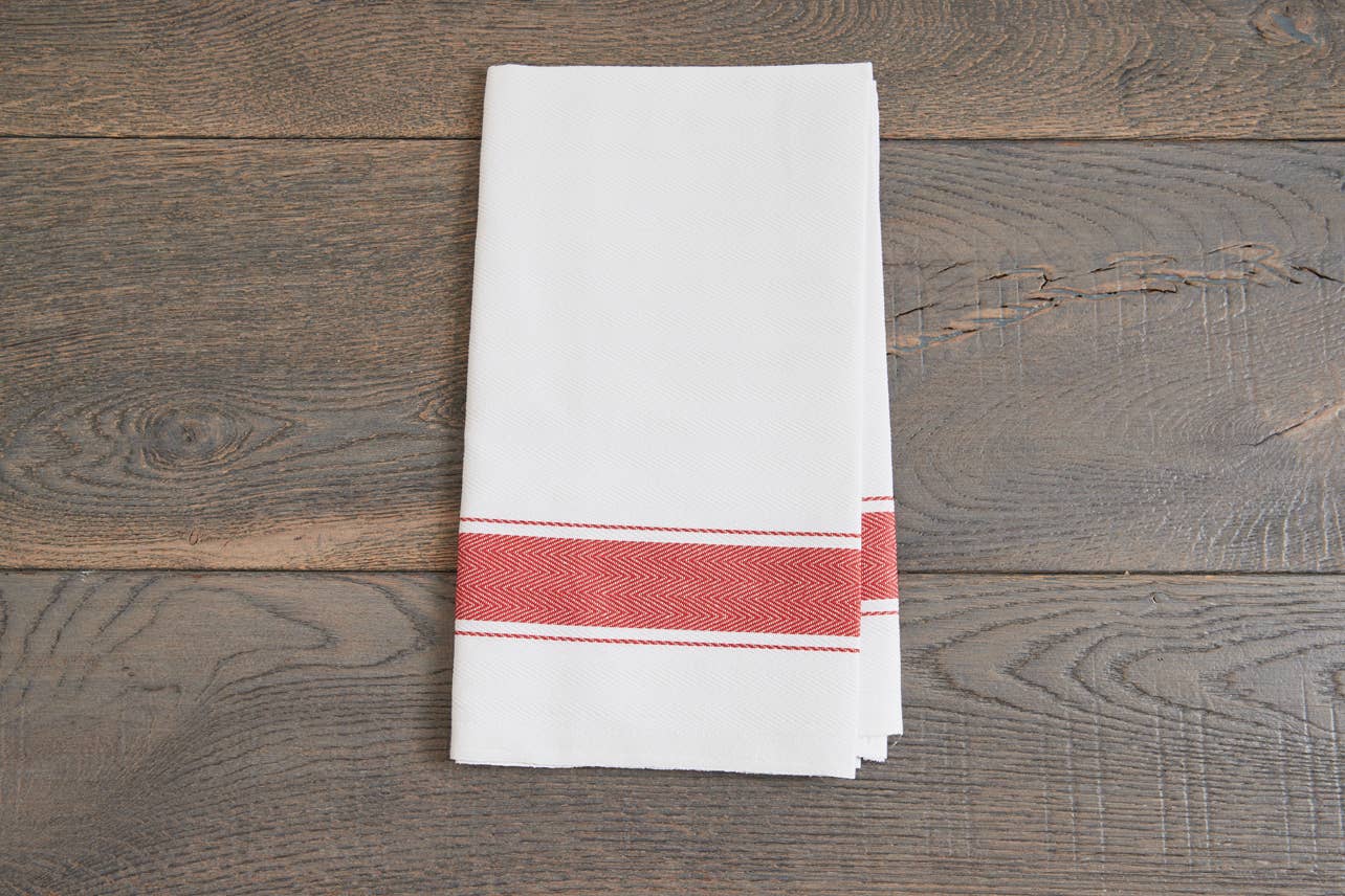 Classic Italian Kitchen Towel - Herringbone Red