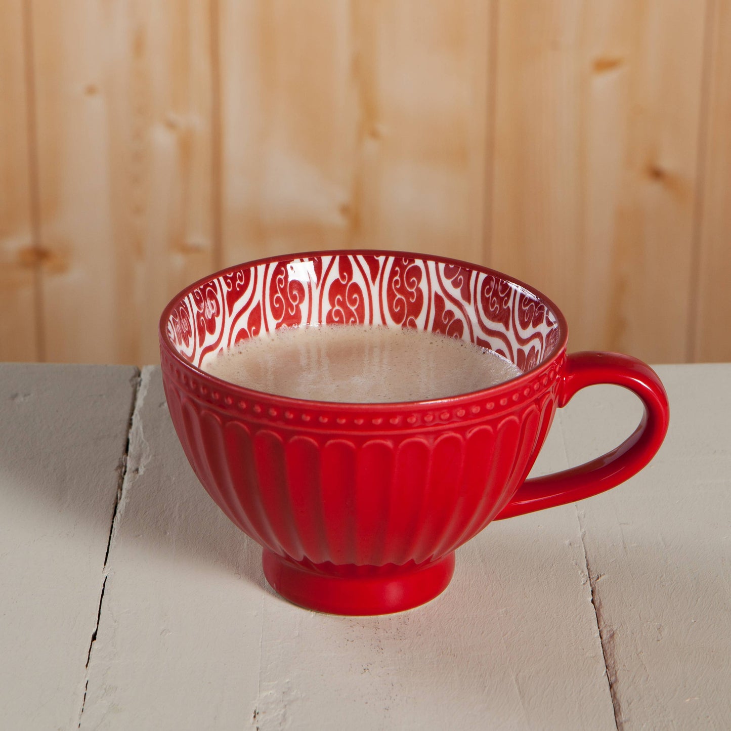 Stamped Latte Mug 14 oz, Red