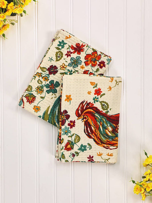 April Cornell Rooster tea towel set